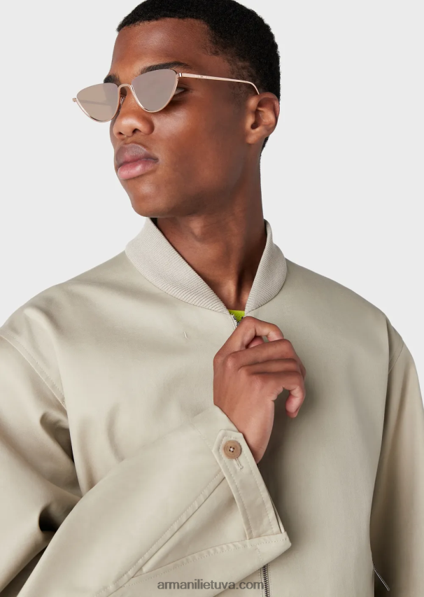 vyrų smėlio spalvos Armani dviguba gabardino palaidinė su priekiniu skydeliu 02482X1352
