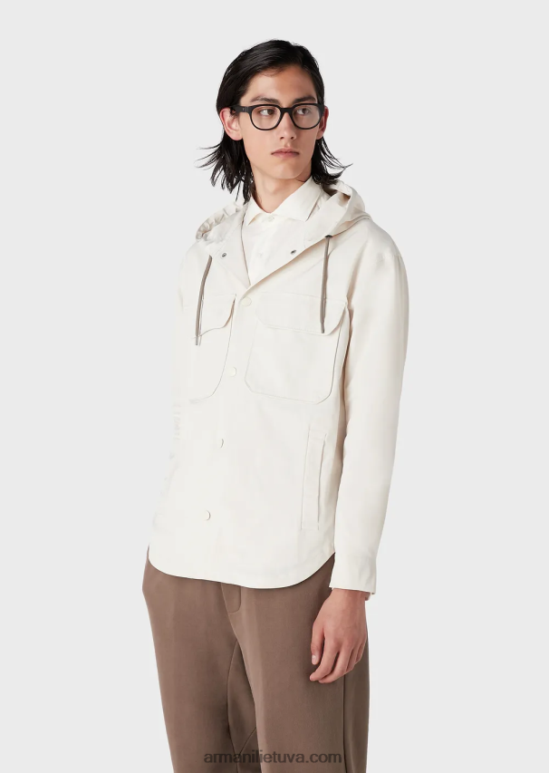 vyrų smėlio spalvos Armani vandeniui atspari satino nailono palaidinė su gobtuvu 02482X1310