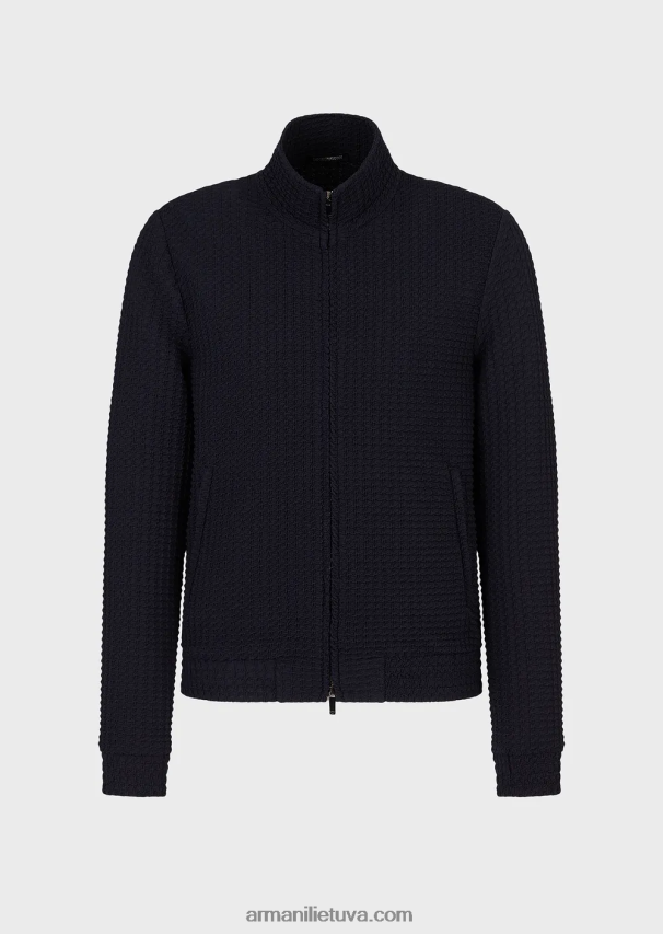 vyrų tamsiai mėlyna Armani 3D efekto Houndstooth tempimo vilnos palaidinė 02482X1321