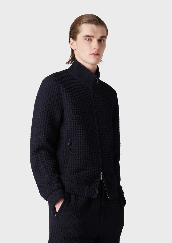 vyrų tamsiai mėlyna Armani 3D efekto Houndstooth tempimo vilnos palaidinė 02482X1321