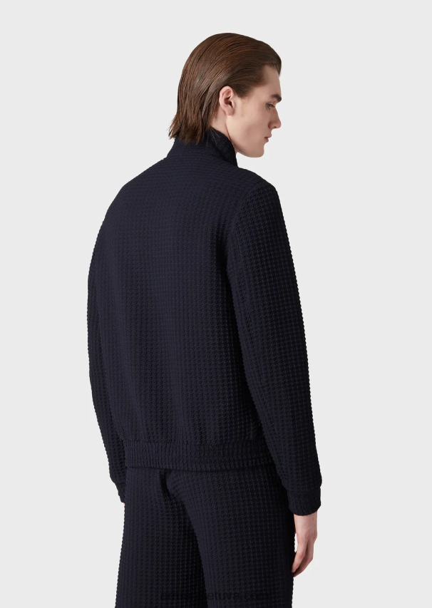 vyrų tamsiai mėlyna Armani 3D efekto Houndstooth tempimo vilnos palaidinė 02482X1321