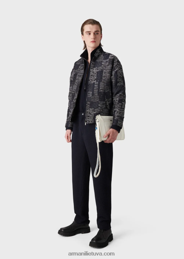 vyrų tamsiai mėlyna Armani 3D efekto Houndstooth tempimo vilnos palaidinė 02482X1321