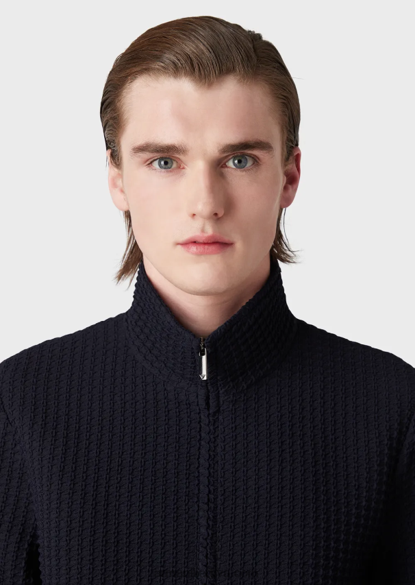 vyrų tamsiai mėlyna Armani 3D efekto Houndstooth tempimo vilnos palaidinė 02482X1321