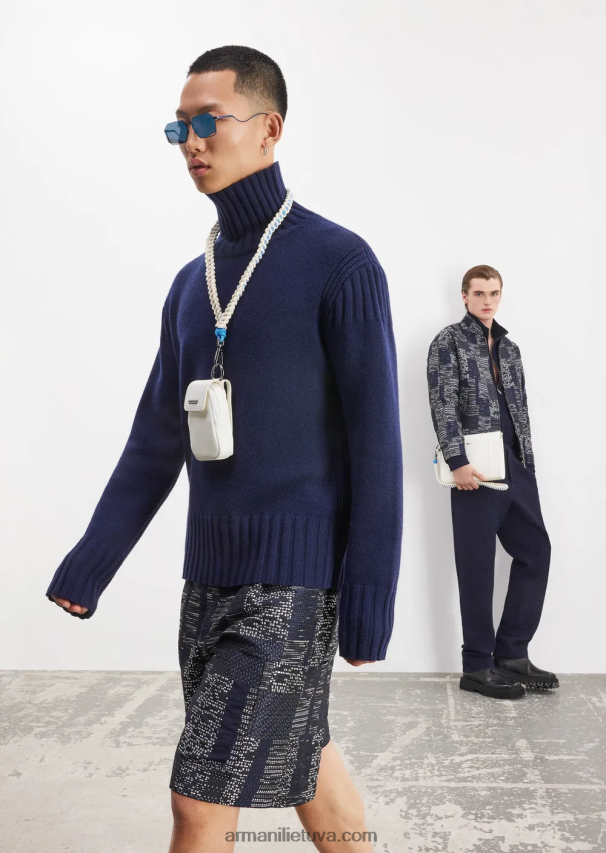 vyrų tamsiai mėlyna Armani 3D efekto Houndstooth tempimo vilnos palaidinė 02482X1321