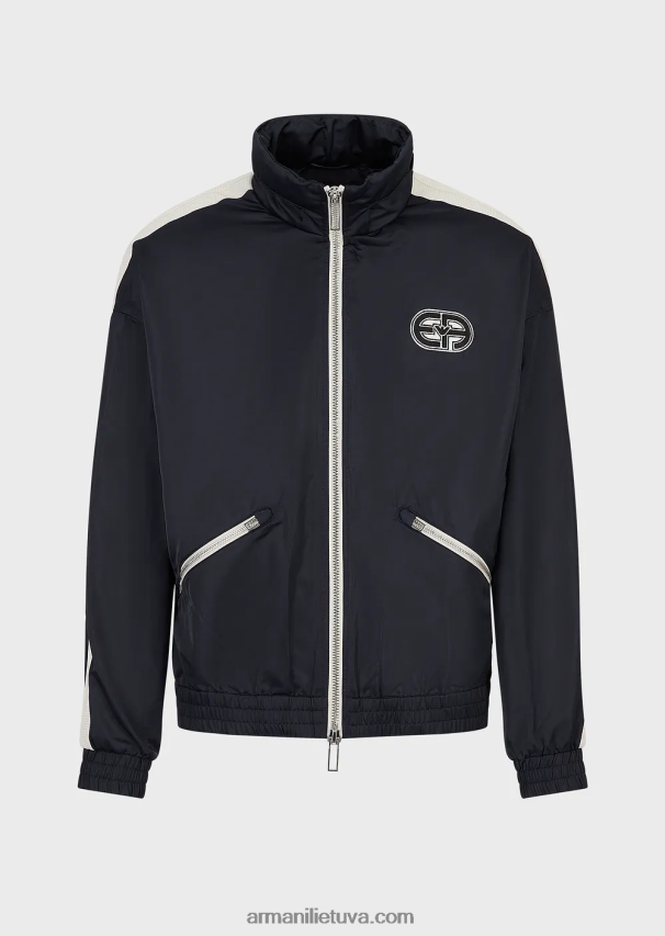 vyrų tamsiai mėlyna Armani Perdirbto nailono palaidinė su gobtuvu su pilnu užtrauktuku su užtrauktuku ir juostelėmis 02482X1315