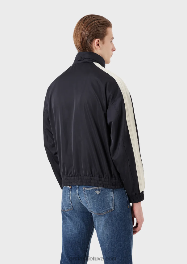 vyrų tamsiai mėlyna Armani Perdirbto nailono palaidinė su gobtuvu su pilnu užtrauktuku su užtrauktuku ir juostelėmis 02482X1315