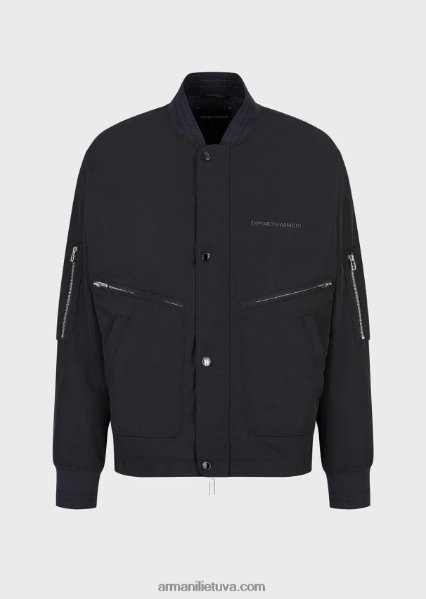 vyrų tamsiai mėlyna Armani Vandenį atstumianti palaidinė iš banguoto šviesaus nailono 02482X1318