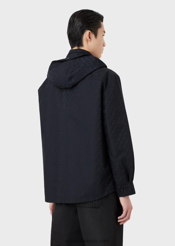 vyrų tamsiai mėlyna Armani žakardo nailono apverčiama palaidinė su gobtuvu su erelio logotipu 02482X1322