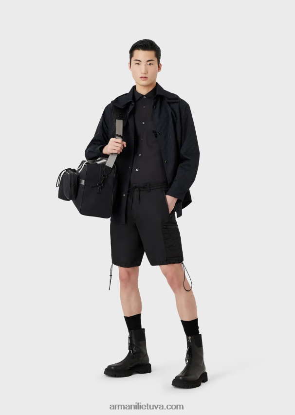 vyrų tamsiai mėlyna Armani žakardo nailono apverčiama palaidinė su gobtuvu su erelio logotipu 02482X1322