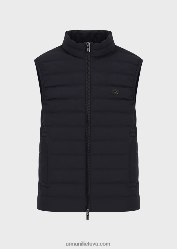 vyrų tamsiai mėlyna Armani dygsniuota nailoninė apatinė striukė be rankovių 02482X1334