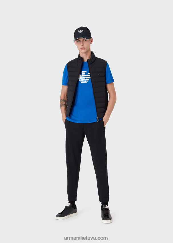 vyrų tamsiai mėlyna Armani dygsniuota nailoninė apatinė striukė be rankovių 02482X1334