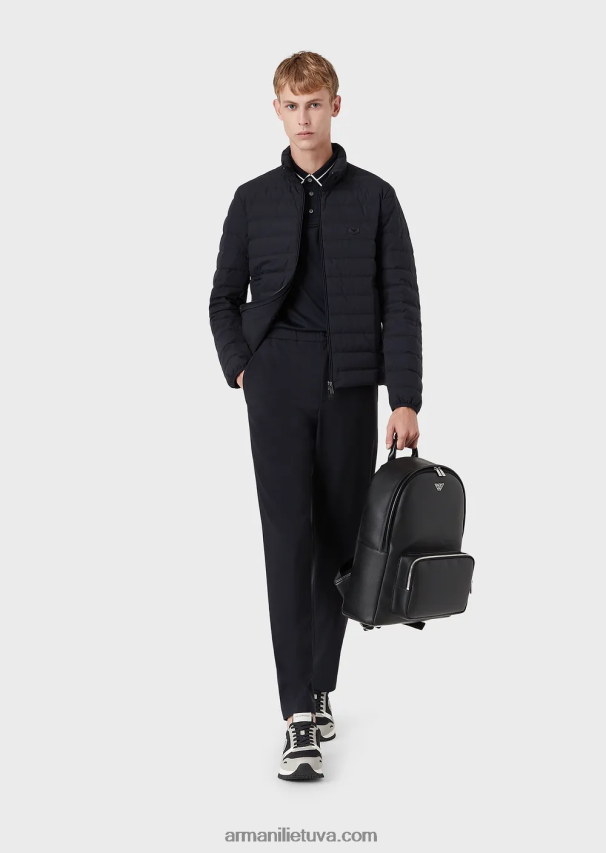 vyrų tamsiai mėlyna Armani dygsniuota nailoninė pūkinė striukė 02482X1330