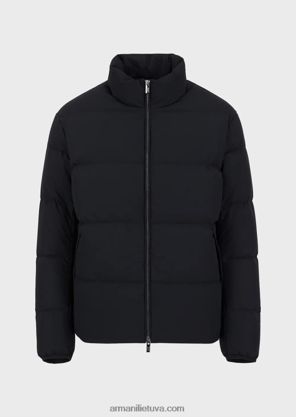 vyrų tamsiai mėlyna Armani dygsniuota nailoninė striukė su pilnu užtrauktuku 02482X1363