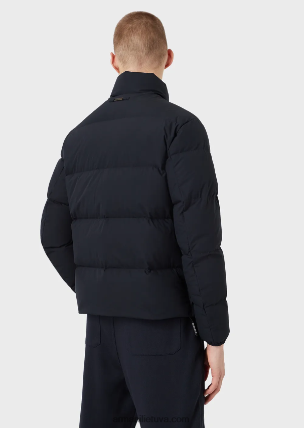 vyrų tamsiai mėlyna Armani dygsniuota nailoninė striukė su pilnu užtrauktuku 02482X1363