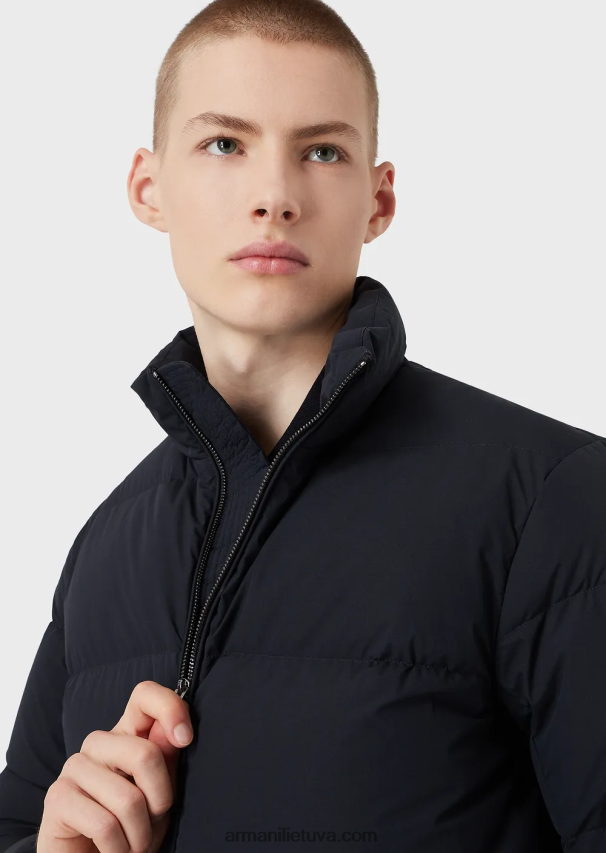 vyrų tamsiai mėlyna Armani dygsniuota nailoninė striukė su pilnu užtrauktuku 02482X1363