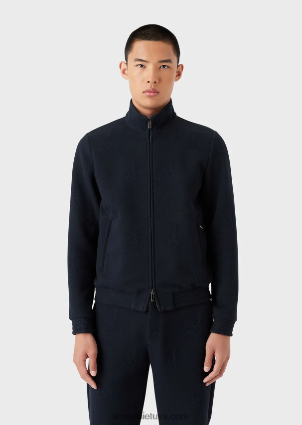 vyrų tamsiai mėlyna Armani reljefinė erelio trikotažas su pilnu užtrauktuku 02482X1320