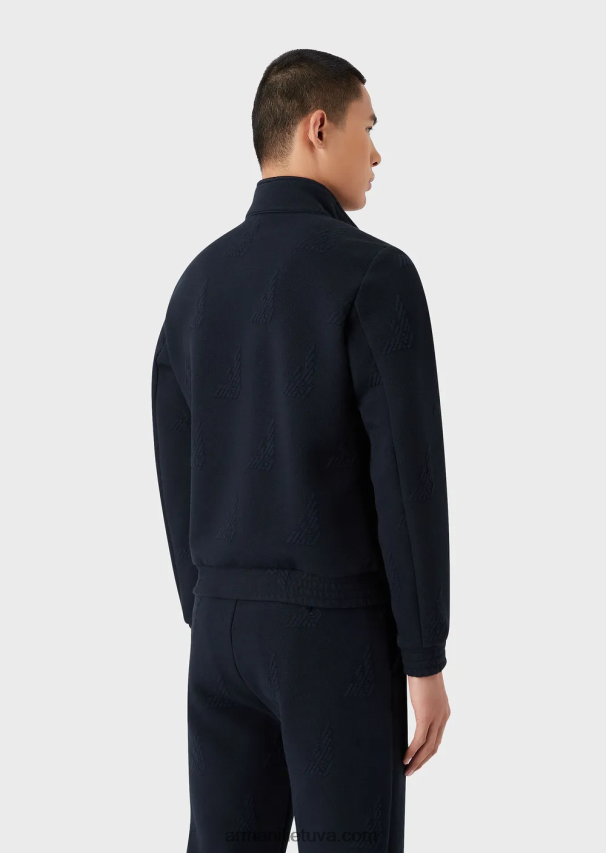 vyrų tamsiai mėlyna Armani reljefinė erelio trikotažas su pilnu užtrauktuku 02482X1320