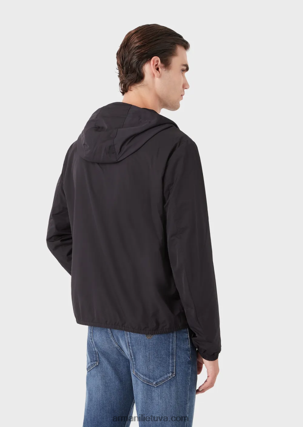 vyrų tamsiai mėlyna Armani vandeniui atspari nailoninė palaidinė su gobtuvu ir logotipu 02482X1343