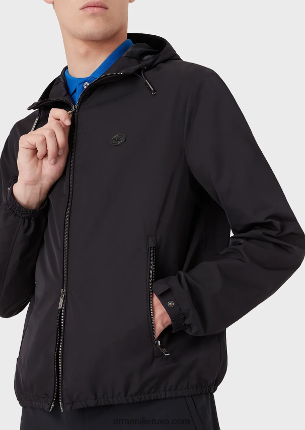 vyrų tamsiai mėlyna Armani vandeniui atspari nailoninė palaidinė su gobtuvu ir logotipu 02482X1343