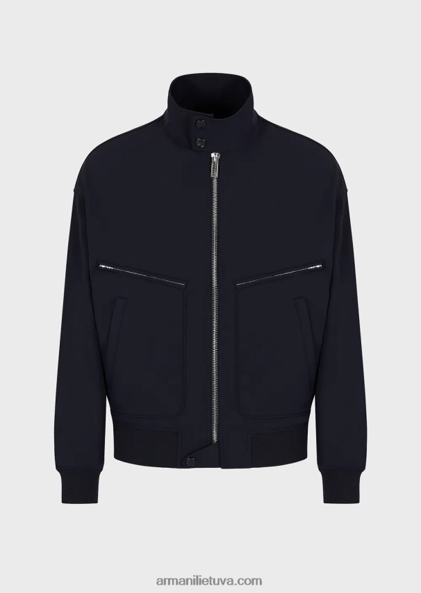 vyrų tamsiai mėlyna Armani vandeniui atstumiantis dvipusis tamprus techninis nailono palaidinė su užtrauktuku 02482X1335