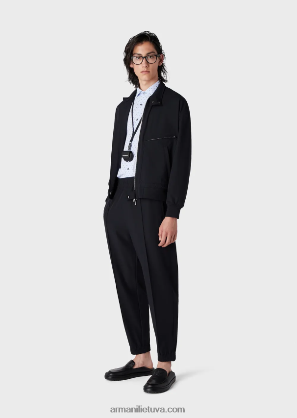 vyrų tamsiai mėlyna Armani vandeniui atstumiantis dvipusis tamprus techninis nailono palaidinė su užtrauktuku 02482X1335