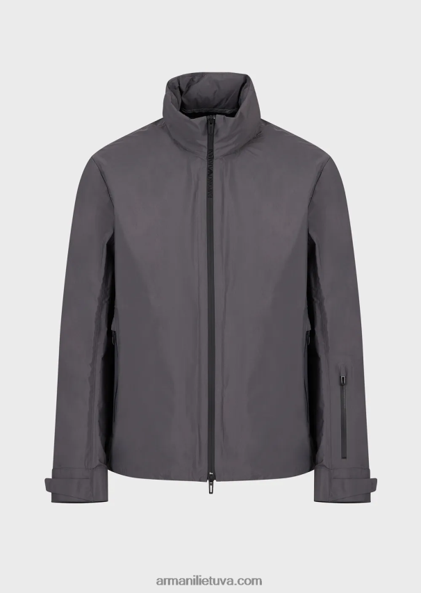 vyrų tamsiai pilka Armani Vandenį atstumianti, perdirbto nailono švarkas su užtrauktuku 02482X1307