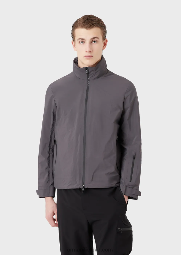 vyrų tamsiai pilka Armani Vandenį atstumianti, perdirbto nailono švarkas su užtrauktuku 02482X1307