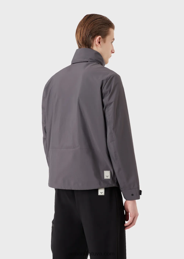 vyrų tamsiai pilka Armani Vandenį atstumianti, perdirbto nailono švarkas su užtrauktuku 02482X1307