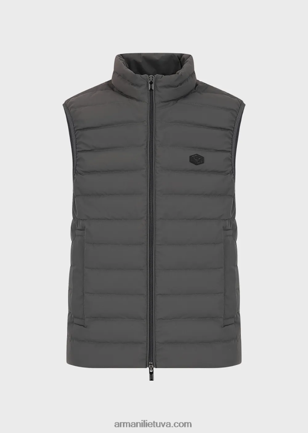 vyrų tamsiai pilka Armani dygsniuota nailoninė apatinė striukė be rankovių 02482X1332