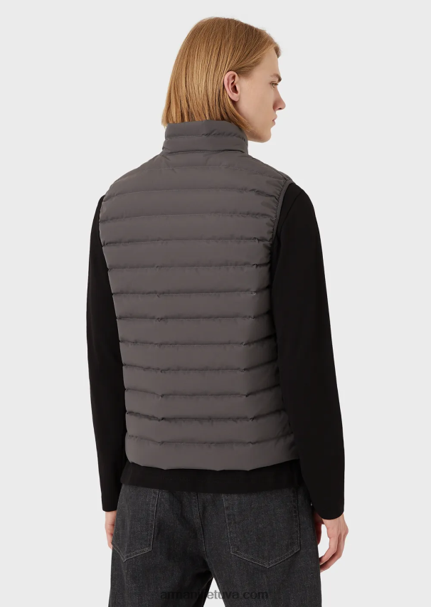 vyrų tamsiai pilka Armani dygsniuota nailoninė apatinė striukė be rankovių 02482X1332