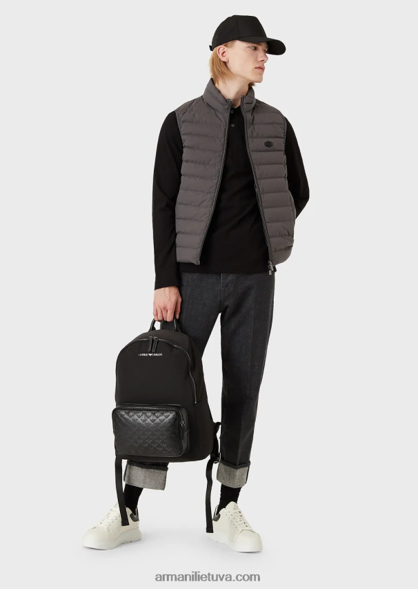 vyrų tamsiai pilka Armani dygsniuota nailoninė apatinė striukė be rankovių 02482X1332