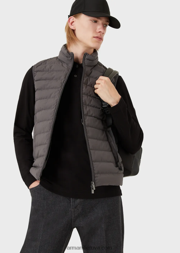 vyrų tamsiai pilka Armani dygsniuota nailoninė apatinė striukė be rankovių 02482X1332