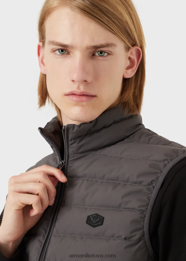 vyrų tamsiai pilka Armani dygsniuota nailoninė apatinė striukė be rankovių 02482X1332