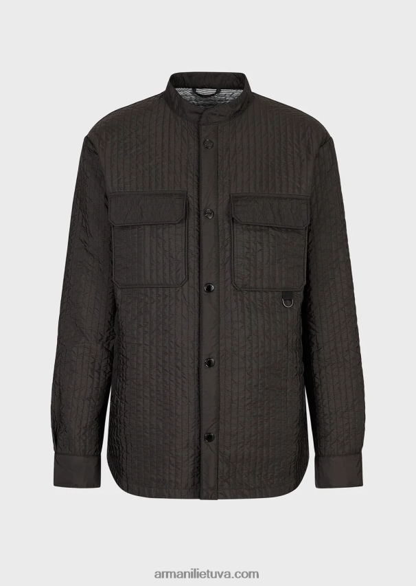 vyrų tamsiai pilka Armani dygsniuota perdirbto nailono vandenį atstumianti palaidinė 02482X1312