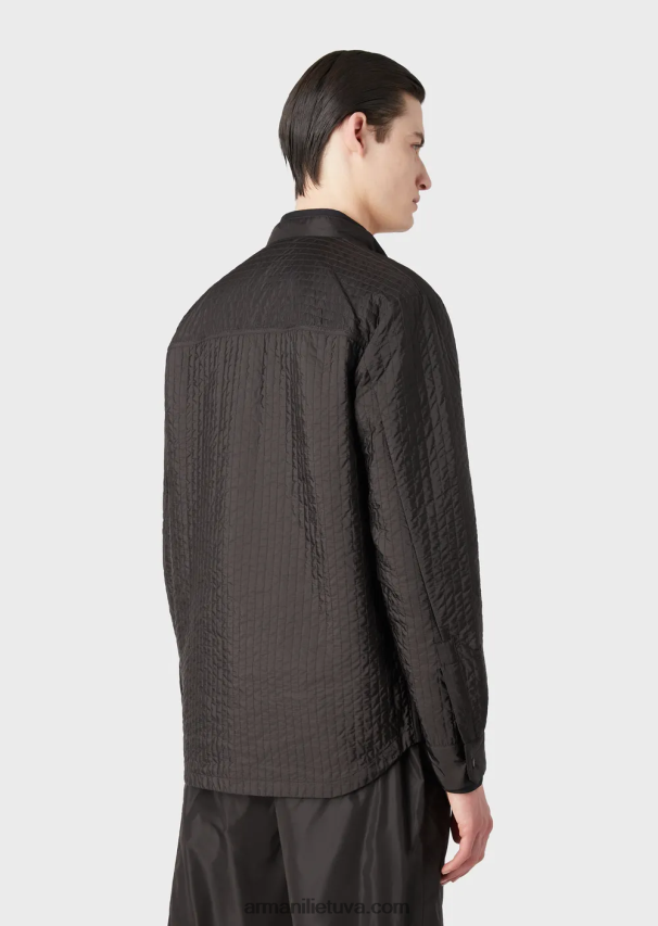 vyrų tamsiai pilka Armani dygsniuota perdirbto nailono vandenį atstumianti palaidinė 02482X1312
