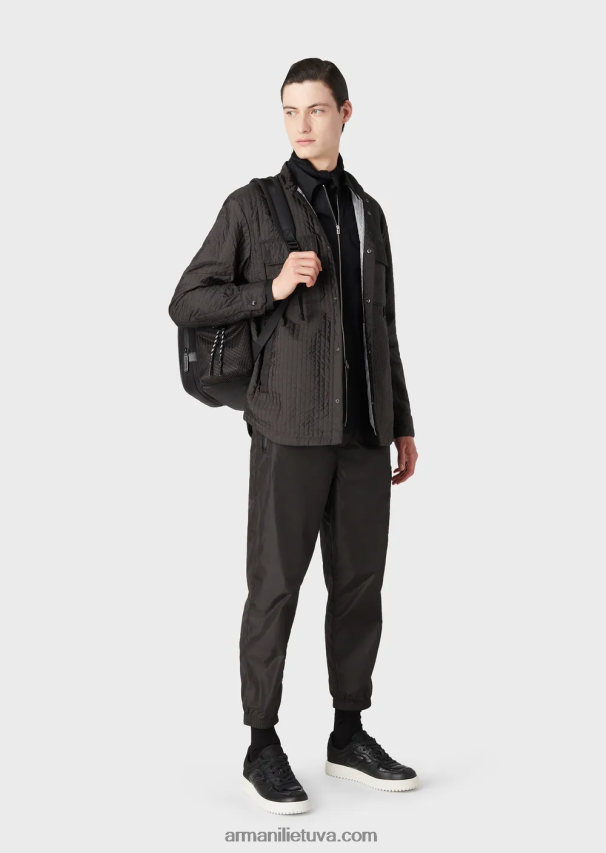 vyrų tamsiai pilka Armani dygsniuota perdirbto nailono vandenį atstumianti palaidinė 02482X1312