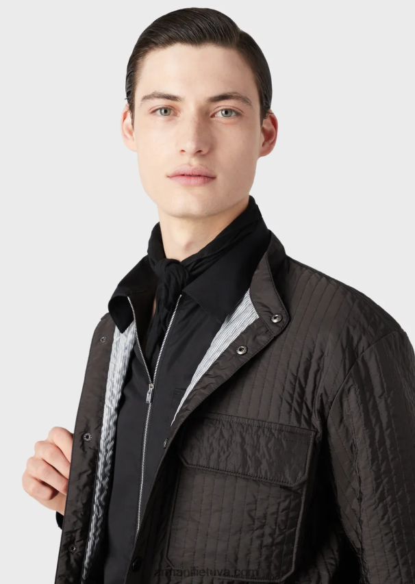 vyrų tamsiai pilka Armani dygsniuota perdirbto nailono vandenį atstumianti palaidinė 02482X1312