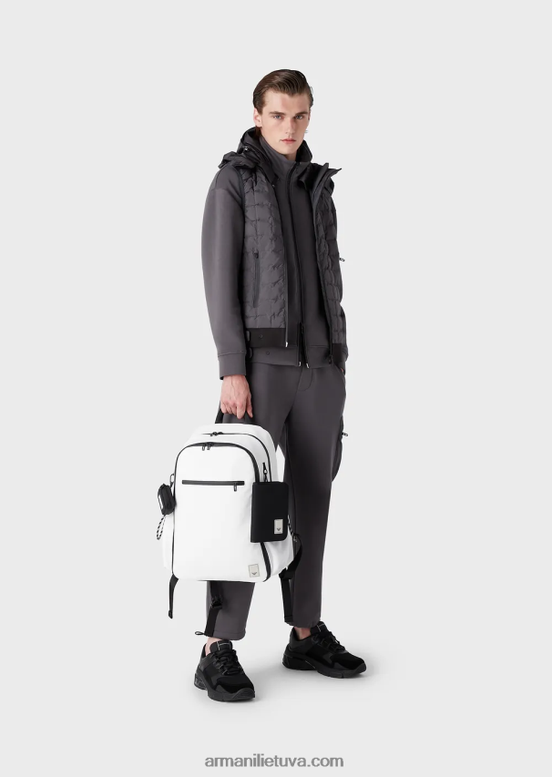 vyrų tamsiai pilka Armani vandens atstumiantis dygsniuotas nailono pilnas užtrauktukas be rankovių. 02482X1309