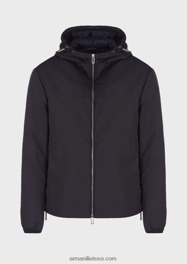 vyrų vidurnakčio mėlyna Armani Nailono striukė su gobtuvu su žakardo monograma 02482X1359