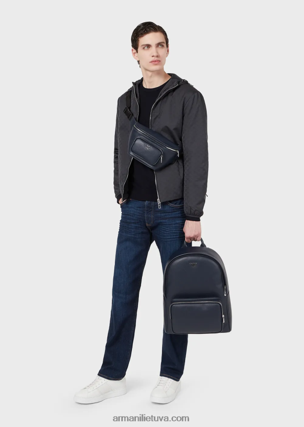 vyrų vidurnakčio mėlyna Armani Nailono striukė su gobtuvu su žakardo monograma 02482X1359