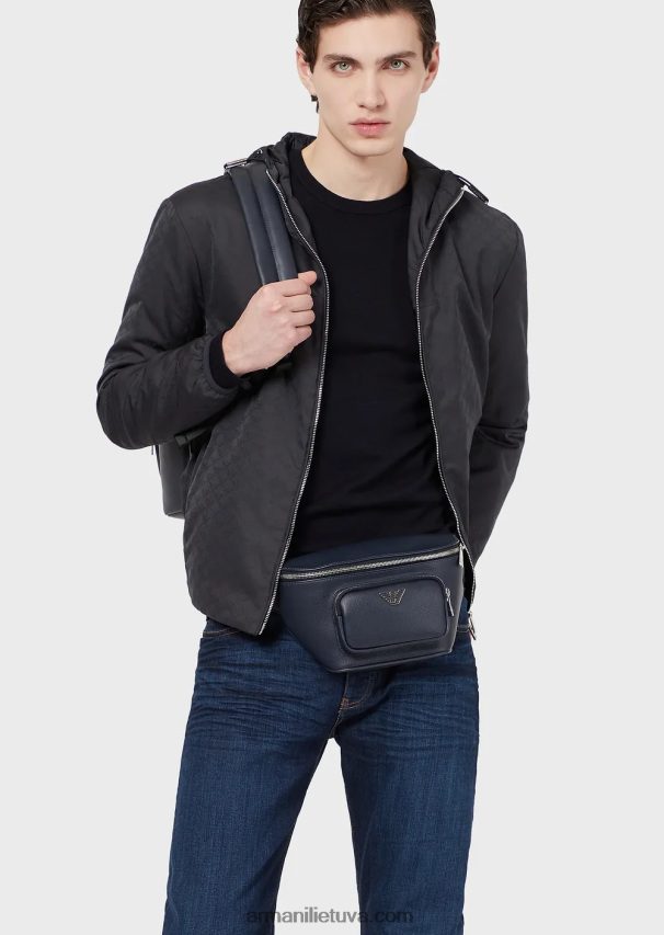 vyrų vidurnakčio mėlyna Armani Nailono striukė su gobtuvu su žakardo monograma 02482X1359