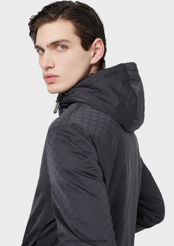 vyrų vidurnakčio mėlyna Armani Nailono striukė su gobtuvu su žakardo monograma 02482X1359