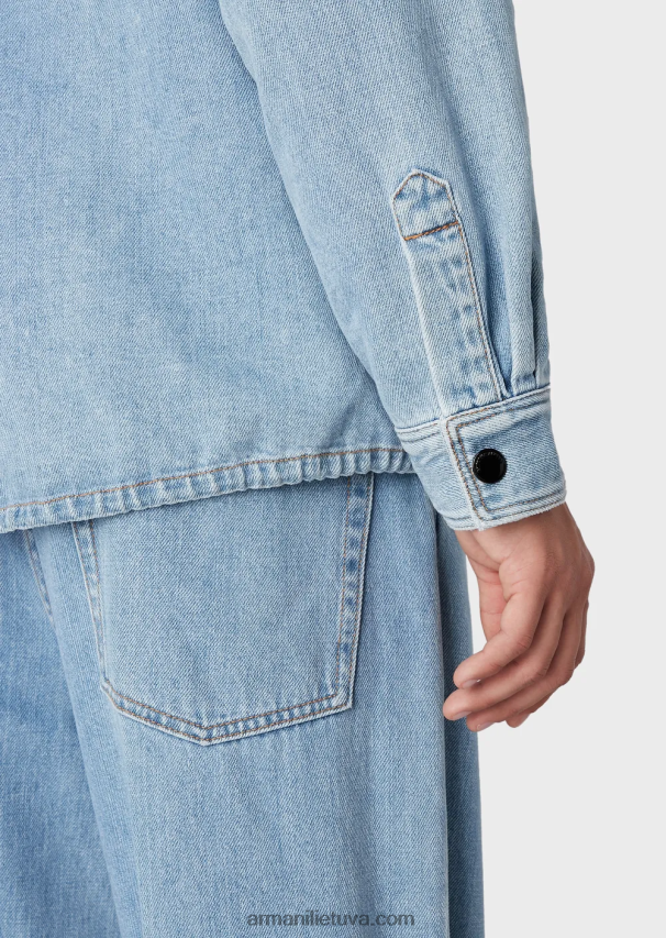 vyrų šviesiai mėlynas Armani kanapių mišinio džinsinis švarkas su nehru apykakle 02482X1319