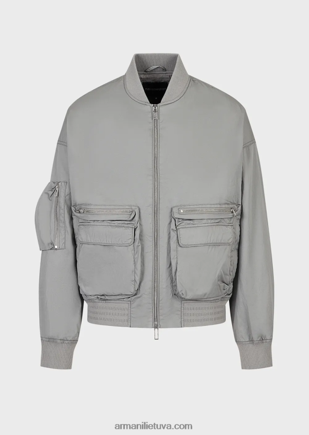 vyrų šviesiai pilka Armani pima poplin kelių kišenių bomber striukė 02482X1303