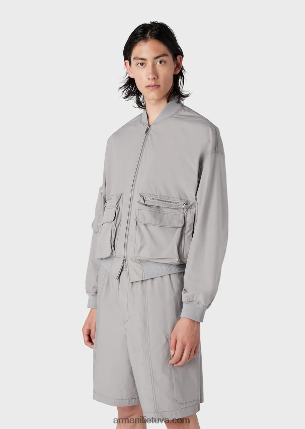 vyrų šviesiai pilka Armani pima poplin kelių kišenių bomber striukė 02482X1303