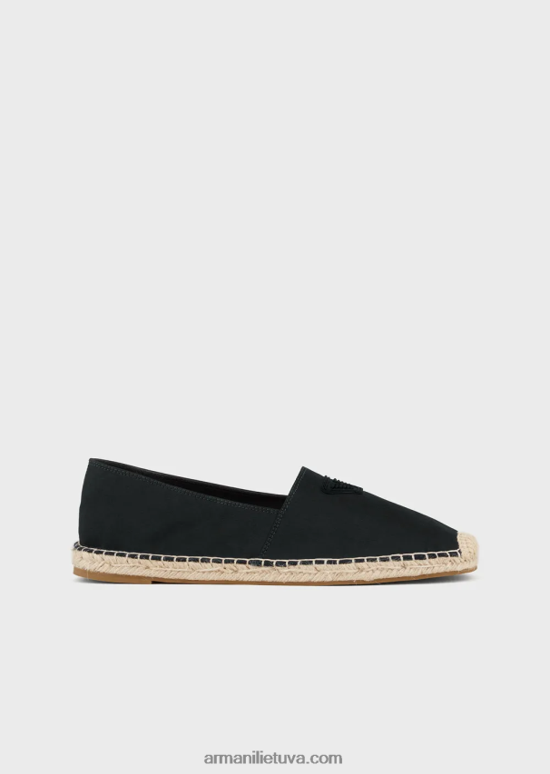 vyrų juodas Armani drobės espadrilės su erelio pleistru 02482X1009