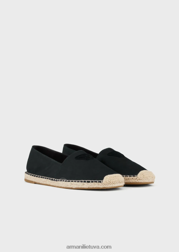 vyrų juodas Armani drobės espadrilės su erelio pleistru 02482X1009