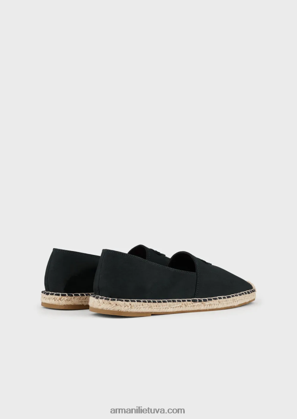 vyrų juodas Armani drobės espadrilės su erelio pleistru 02482X1009