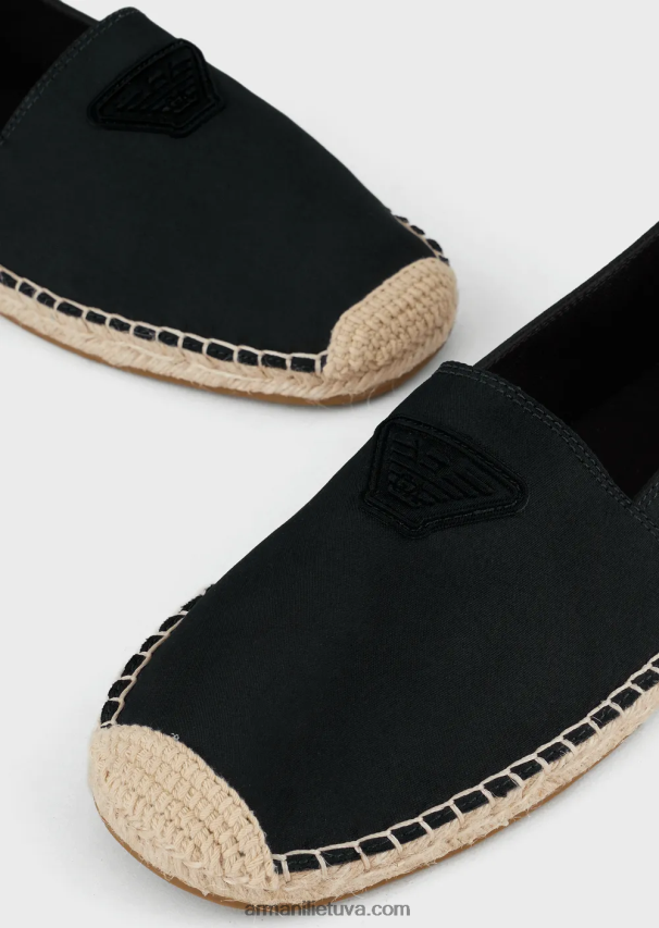 vyrų juodas Armani drobės espadrilės su erelio pleistru 02482X1009