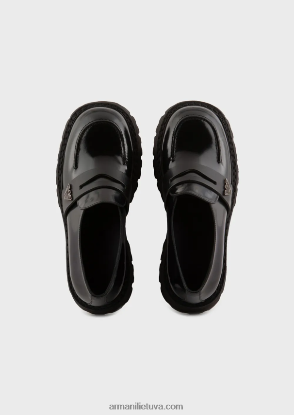 vyrų juodas Armani šlifuotos odos batai su apykaklės padais 02482X1828